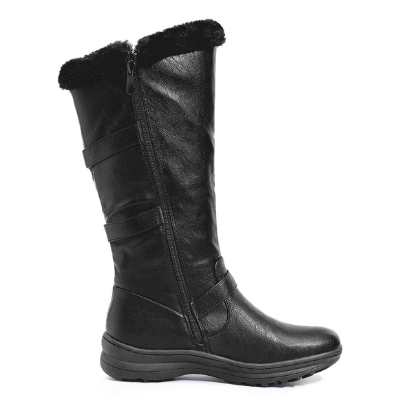 Wide Calf Snow Knee High Boots - BLACK PU - 2
